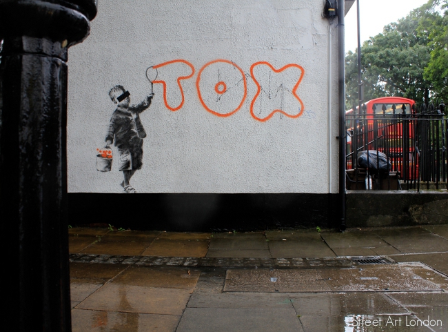 Banksy Tox street art on Jeffreys Street Camden