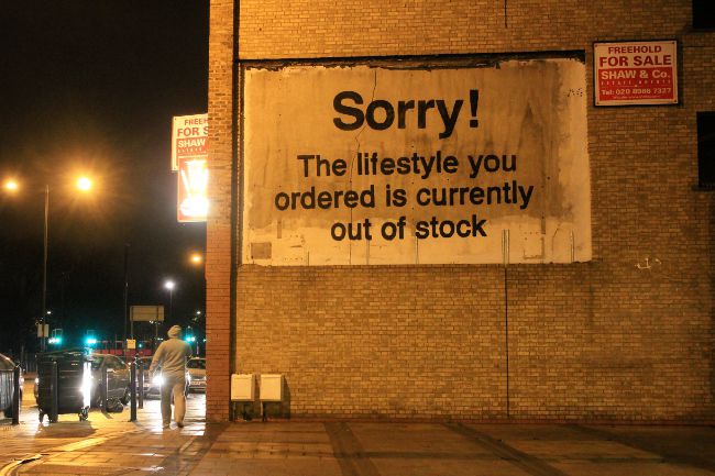 BANKSY SORRY THE LIFESTYLE YOU ORDERED out  stock PRINT ON CANVAS WALL ART 